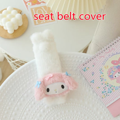 TAKARA TOMY Cute My Melody Car Seat Headrest Seat Belt Cover Kawaii Soft Comfortable Back Cushion Pillow Blanket Xmas Gifts