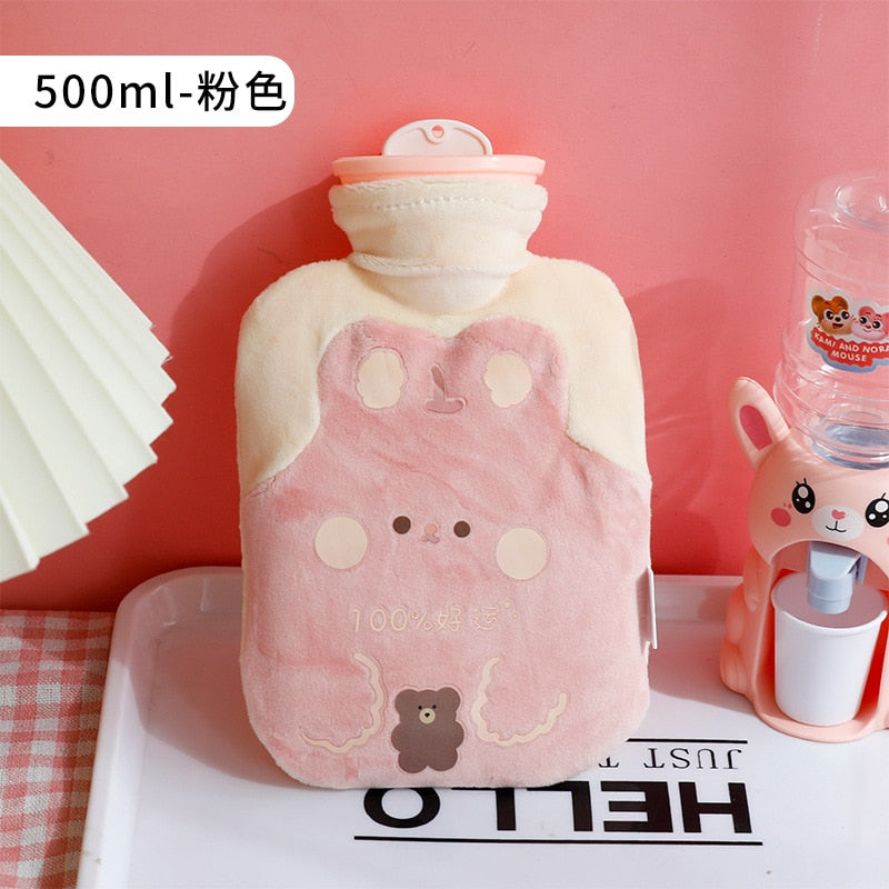 Cute Hot Water Bottle Bag for Girls Plush Shoulder Hand Warmer Heat Pack Warm Belly Instant Hot Pack Winter Water Heating Pad