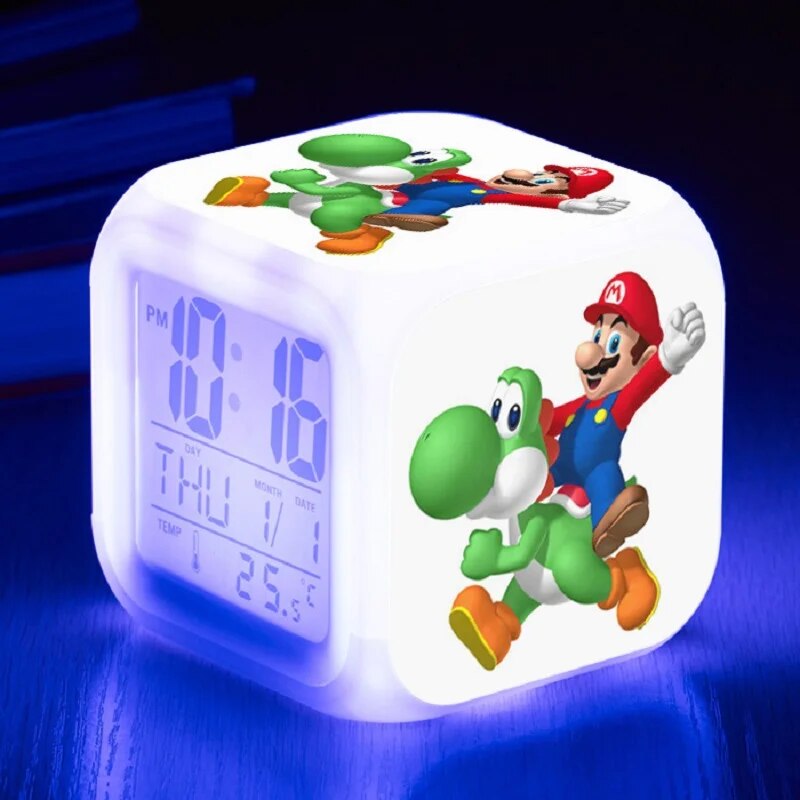 Anime Super Mario Light LED Alarm Clock Decoration Children's Bedroom Digital Light Alarm Clock Decoration Cartoon Gifts Toys