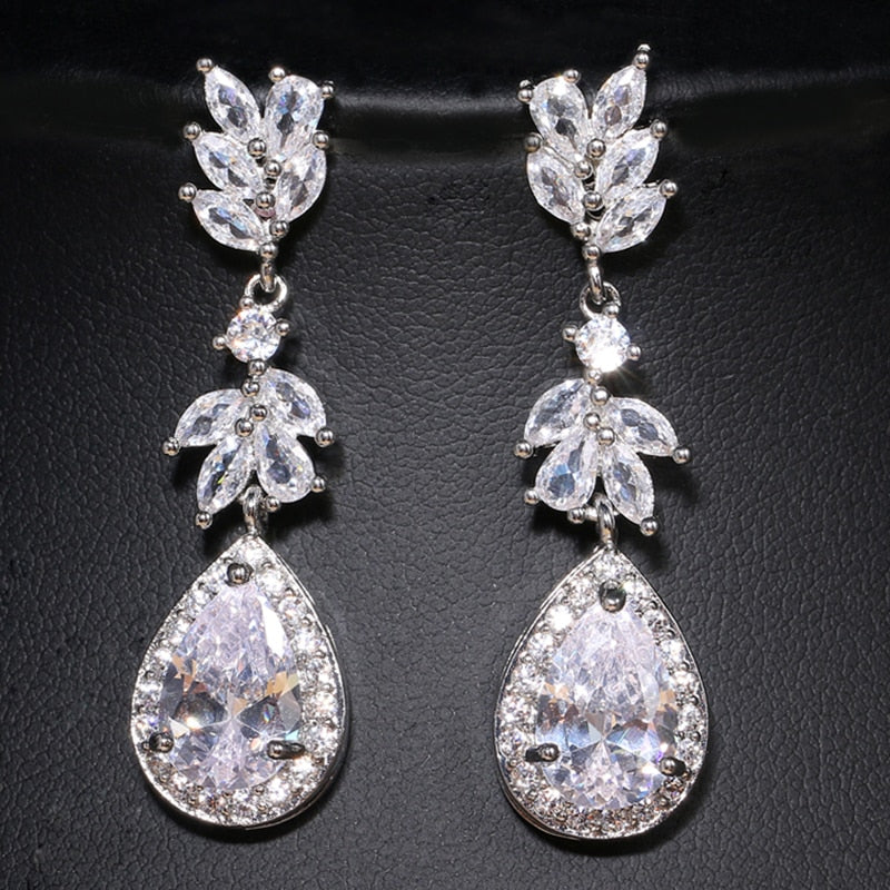 Luxury Zircon Wedding Long Dangle Earrings with Round Water Drop Elegant CZ Earrings for Women Bridal Wedding Jewelry Dress