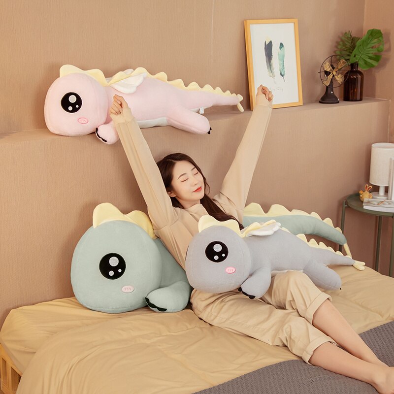 GIANT Dragon Plush Toy 130cm Big Kawaii Cute Green Pink Dinosaur Stuffed Animal Plushies with Wings Cushion Sofa Bed Soft Doll Pillow Kids Girls Birthday Gift