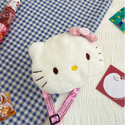 Kawaii Hello Kitty Sanrio Plush Bag Anime Kuromi Plushie Backpack for Girls Mymelody Cinnamoroll Handbags Cartoon Messenger Bags