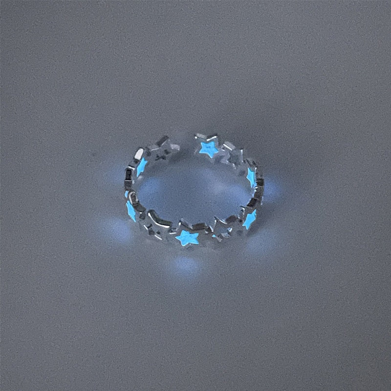Luminous Love Heart Finger Ring Glow In Dark Fashion Adjustable Couples Rings Silver Color Pink Blue Light Jewelry Lover Gift