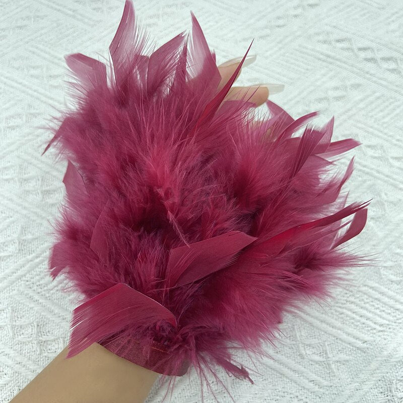 Women Natural Fur Feather Cuffs Snap On Bracelet Arm Cuff Shirts Sleeves For Women Real Ostrich Feather  Anklet Wrist Cuff