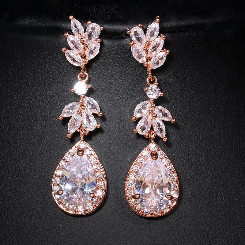 Luxury Zircon Wedding Long Dangle Earrings with Round Water Drop Elegant CZ Earrings for Women Bridal Wedding Jewelry Dress