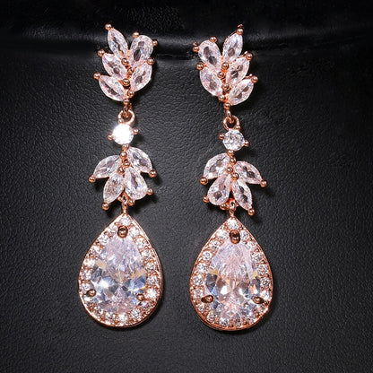 Luxury Zircon Wedding Long Dangle Earrings with Round Water Drop Elegant CZ Earrings for Women Bridal Wedding Jewelry Dress