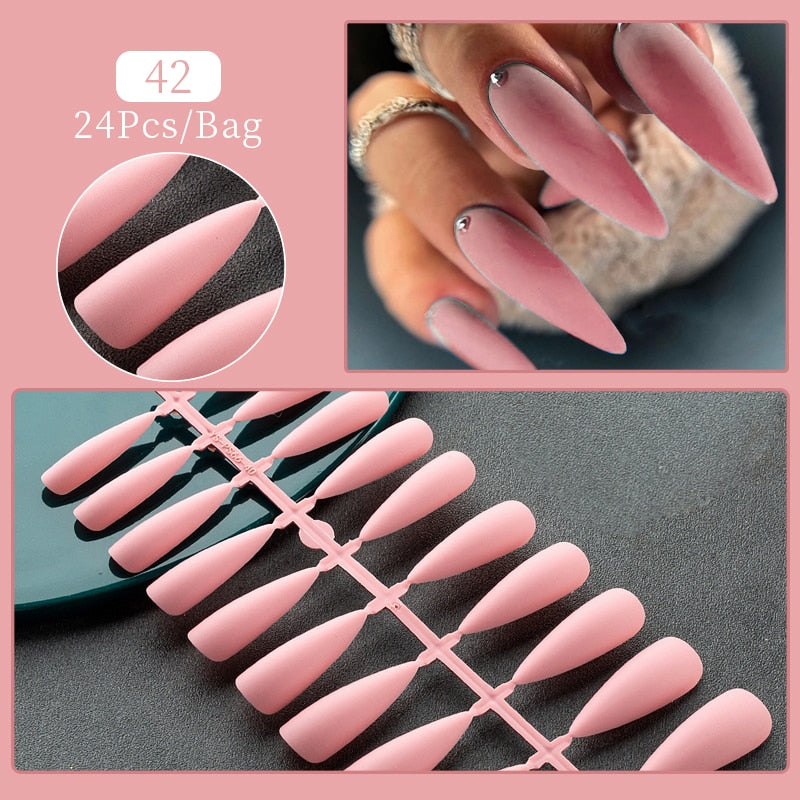 24pcs Sweet Summer Fake Nails Patches Pink Glitter Nude Press on Nails Women Wearable Nail Art Stickers Full Finished False Nail