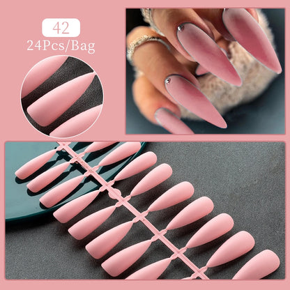 24pcs Sweet Summer Fake Nails Patches Pink Glitter Nude Press on Nails Women Wearable Nail Art Stickers Full Finished False Nail