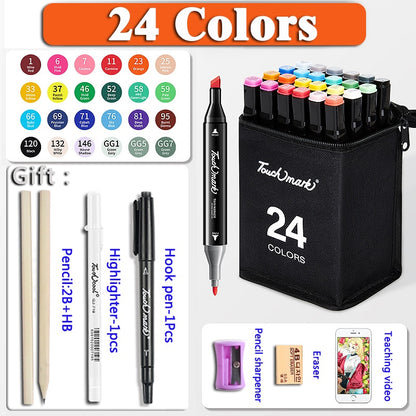 Vibrant Colors 168pcs Marker Set Double Ended Pens for Artists - Manga Drawing School Art Supplies