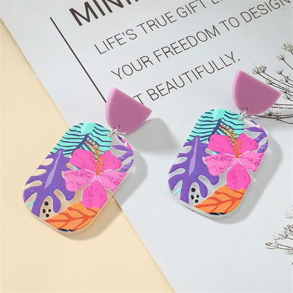 New Pattern Earring New Retro FlowerContrast Color Square Earrings Acrylic Simple Candy Color Earrings Pendientes Piercing