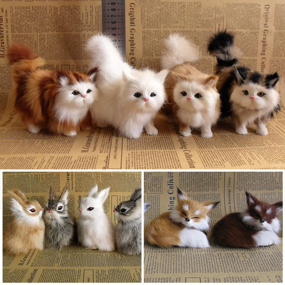 Realistic Rabbit Plush Owl Cat Fox Ornament Furs Squatting Model Home Decoration Animal World with Static Action Figures Gift for Kid