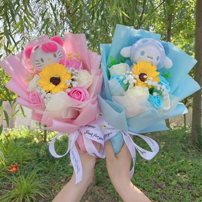 Sanrio Bouquet Kuromi Plush Toy Flowers My Melody Cinnamoroll Hello Kitty Stuffed Animals Cat Box Graduation Girlfriend Wife Valentine's Day Gift