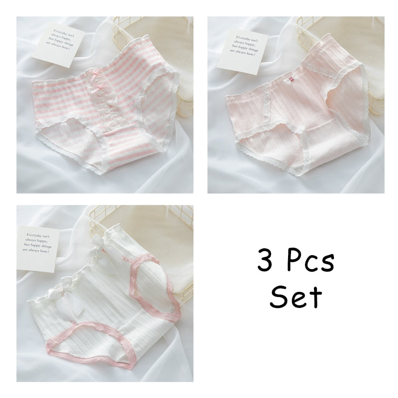 WONTIVE 1pc 3pcs set Cute Panties with Bow Knot Womens Cotton Panties Pink Lolita Japanese Panty Underwear For Women Girl Briefs