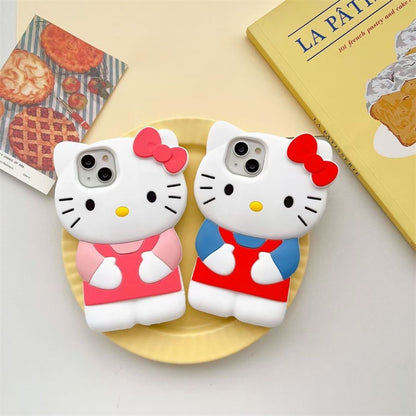 Sanrio Hello Kitty 3D Stereoscopic Phone Case For IPhone 14 13 12 11 Pro Max Mini XR XS  7 8 Plus S Silicone Soft Back Cover Y2K