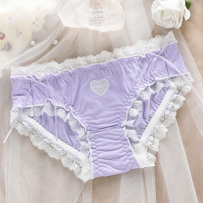 Japanese Style Soft Ice Silk Cute Lovely Sweety Lace Cotton Princess Cosplay Women Underwear Lolita Low Waist Breathable Panties