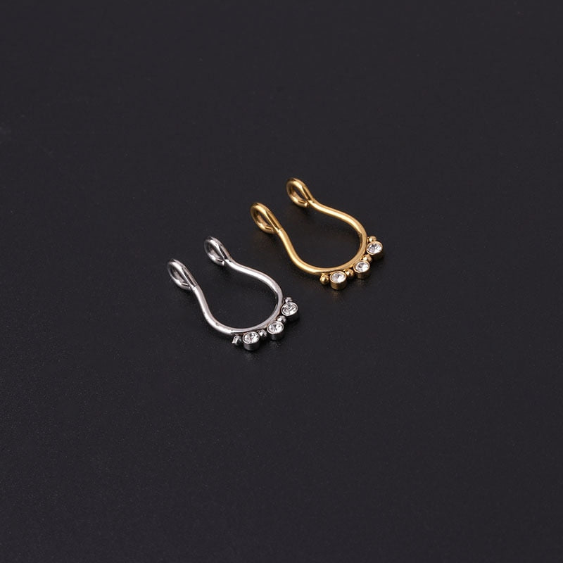 1pc Surgical Steel C Clip on Nose Fake Piercing Septum Rings Hoop CZ Non-Pierced Fake Nose Ring for Women Men Body Jewelry