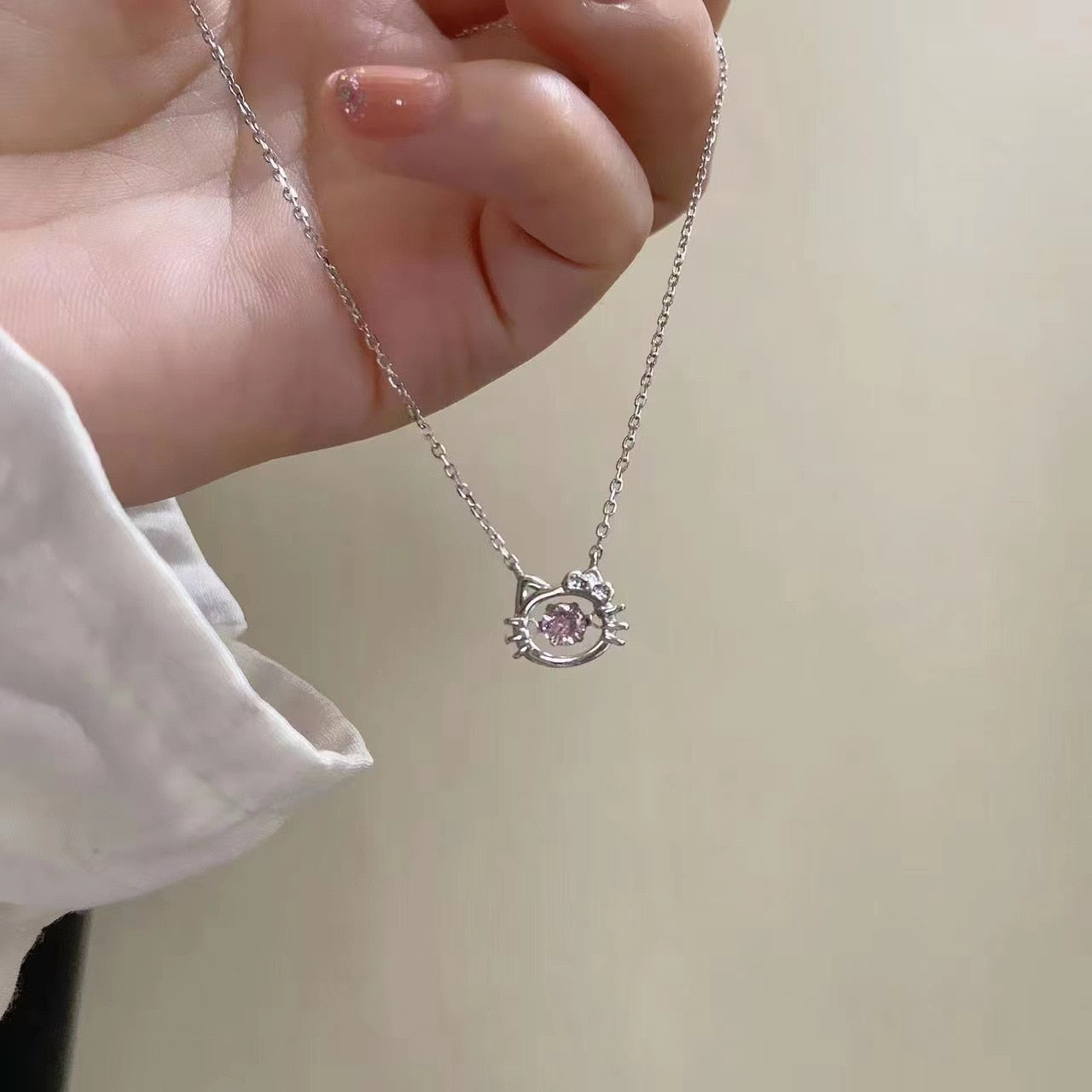 New Hello Kitty Pearl Necklace Cartoon Sanrio Anime KT Cat Luxury Y2k Sweet Clavicle Pendant Christmas Gift Girls Without Box