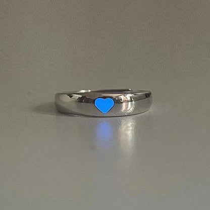 Luminous Love Heart Finger Ring Glow In Dark Fashion Adjustable Couples Rings Silver Color Pink Blue Light Jewelry Lover Gift