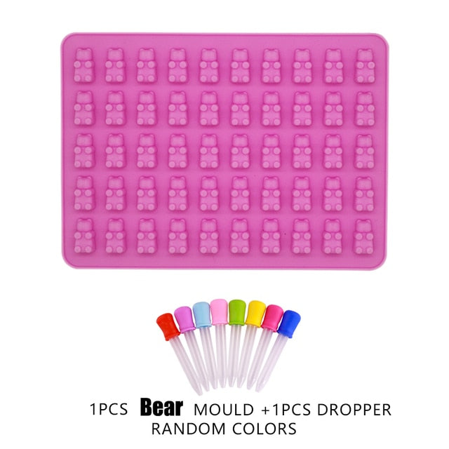 Gummy Bear Mold Silicone Chocolate Mold with Dropper DIY Dinosaur/Bear/Heart and Mini Donuts Valentine's Day Party Baking Mold
