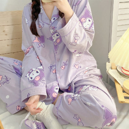 Sanrio Kawaii Pochacco Women Winter Warm Flannel Pajamas Thick Coral Velvet Long Sleeve Cartoon Sleepwear Kawaii Home Suit Coat