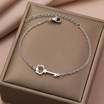 Stainless Steel Bracelets Anime Cute Kitten Key Child Pendant Chains Fashion Charms Bracelet For Women Jewelry Party Kids Gifts