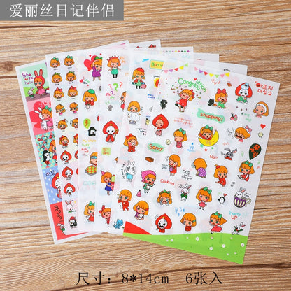 6pcs/lot  Waterproof Cartoon Cute Transparent Diy Decoration Stickers Korea Hand Account Stickers Kawaii Plastic Cup Stickers