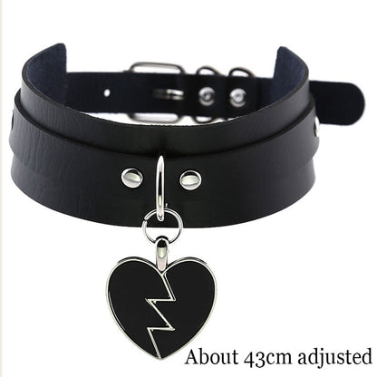 New Harajuku PU Leather Chain Heart Pendant Necklaces Women Men Punk Neck Gothic Black Pink Choker Necklace Cool Collar