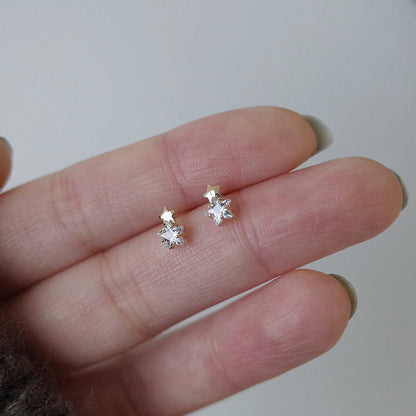 Fashion Astronaut Star Moon Stud Earrings Women Silver Color Zircon Asymmetric Lovely Mini Ear Pierced Studs Party Jewelry Gifts