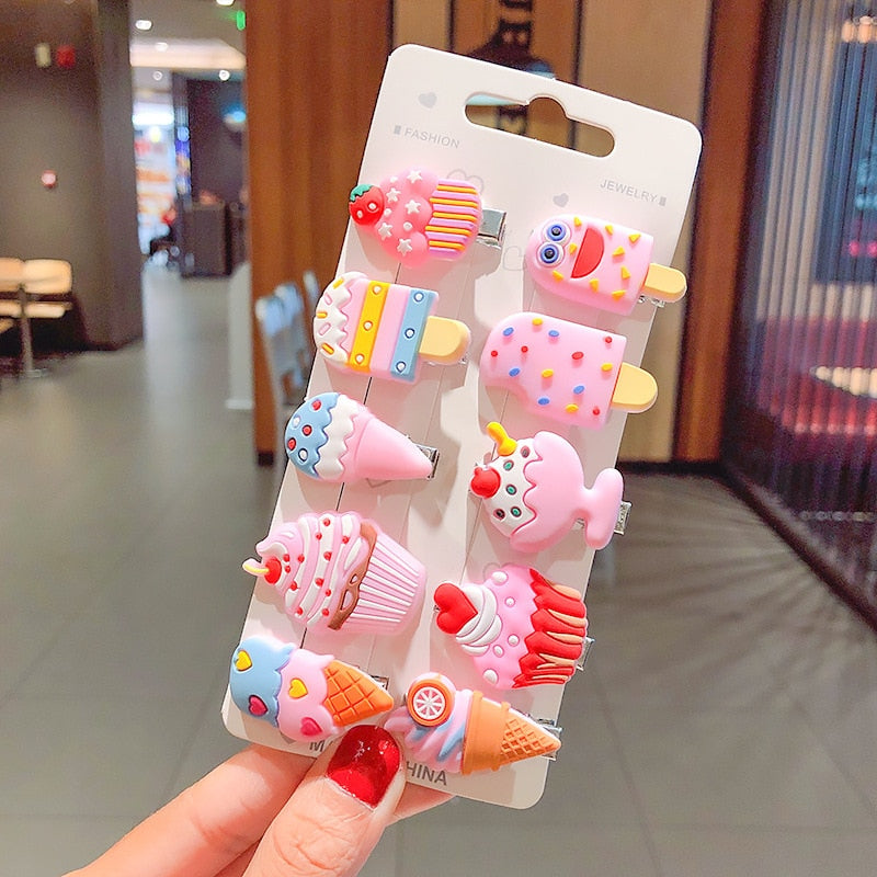 10PCS/Set New Girls Cute Cartoon Ice Cream Unicorn Hair Clips Kids Lovely Hairpins Headband Barrettes Fashion Hair Accessories