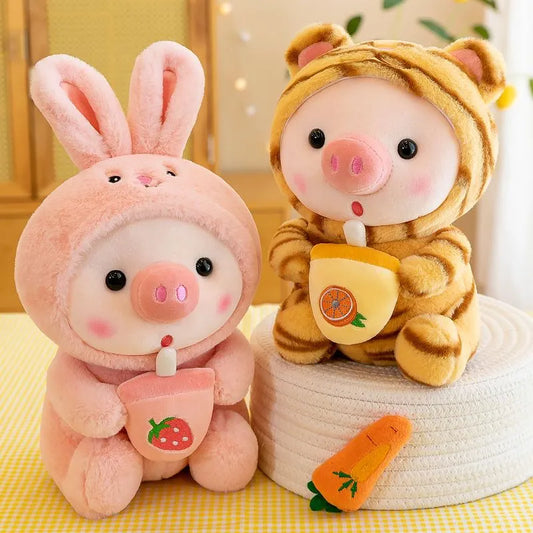 Bubble Pig Plush Toy Stuffed Animal Bunny Frog Unicorn Tiger Pillow Cup Milk Tea Boba Plushies Doll Birthday Gift Cuddly Baby
