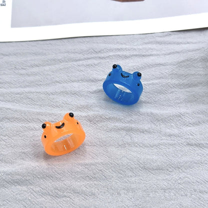 Colorful Luminous Frogs Acrylic Ring for Women Cute Funny Cartoon Animal Aesthetic Glow In The Dark Rings Summer Jewelry Gift