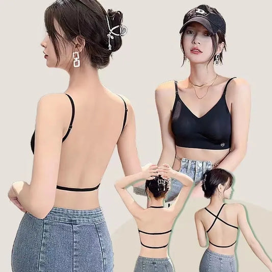 Large Backless U-shaped Beautiful Back Sling Underwear Women's Thin Section Seamless Small Chest Gathered Strapless Bra