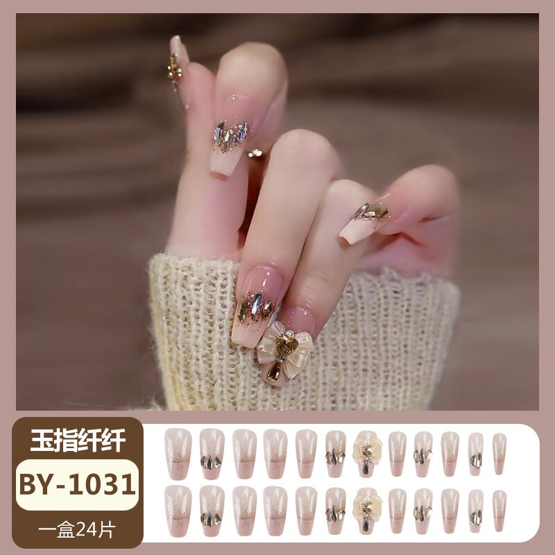 24pcs Wearable Pink Press On Fake Nails Tips With Glue false nails design Butterfly Lovely Girl false nails With Wearing Tools