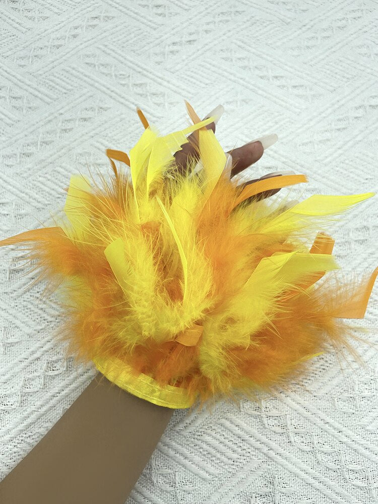 Women Natural Fur Feather Cuffs Snap On Bracelet Arm Cuff Shirts Sleeves For Women Real Ostrich Feather  Anklet Wrist Cuff