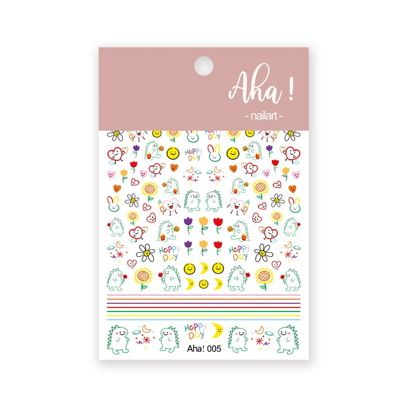 1Sheet Korean White Cloud Blue Nail Art Sticker 3D Star Moon Decal Pure Twilight Self-adhesive Manicure Slider Accessories RE#53