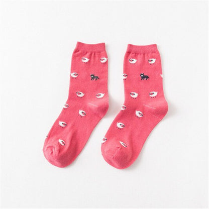 Cartoon Animal Cat Print Cute Women's Socks Japanese Style Kawaii Long Socks Casual Harajuku Streetwear Cotton Soft Crew Socks