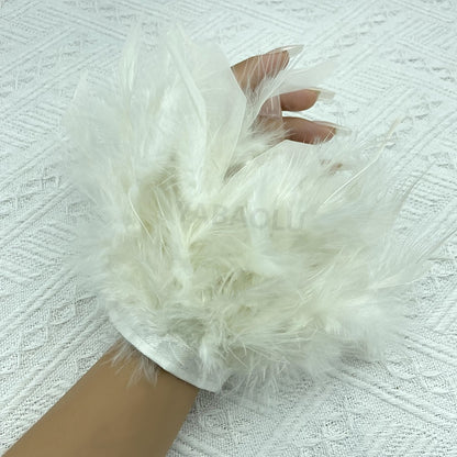 Women Natural Fur Feather Cuffs Snap On Bracelet Arm Cuff Shirts Sleeves For Women Real Ostrich Feather  Anklet Wrist Cuff