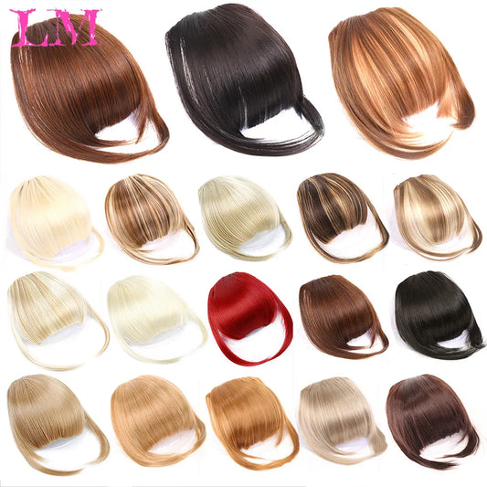 LM Natural Straight Synthetic Blunt Bangs High Temperature Fiber Brown Women Clip-In Full Bangs With Fringe Of Hair 6 Inch