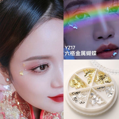 1Box Eyes Face Makeup Facial Decoration Patch Butterfly Diamond Pearl Adhesive Rhinestone Glitter Sequin DIY Nail Art Decoration