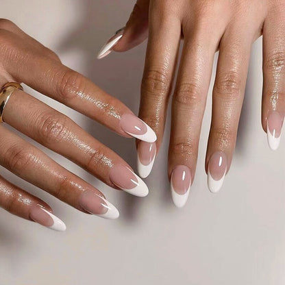 24Pcs Almond Fake Nail Gradient Simple French False Nails Daisy Flower Design Manicure Nails Detachable Full Cover Press On Nail