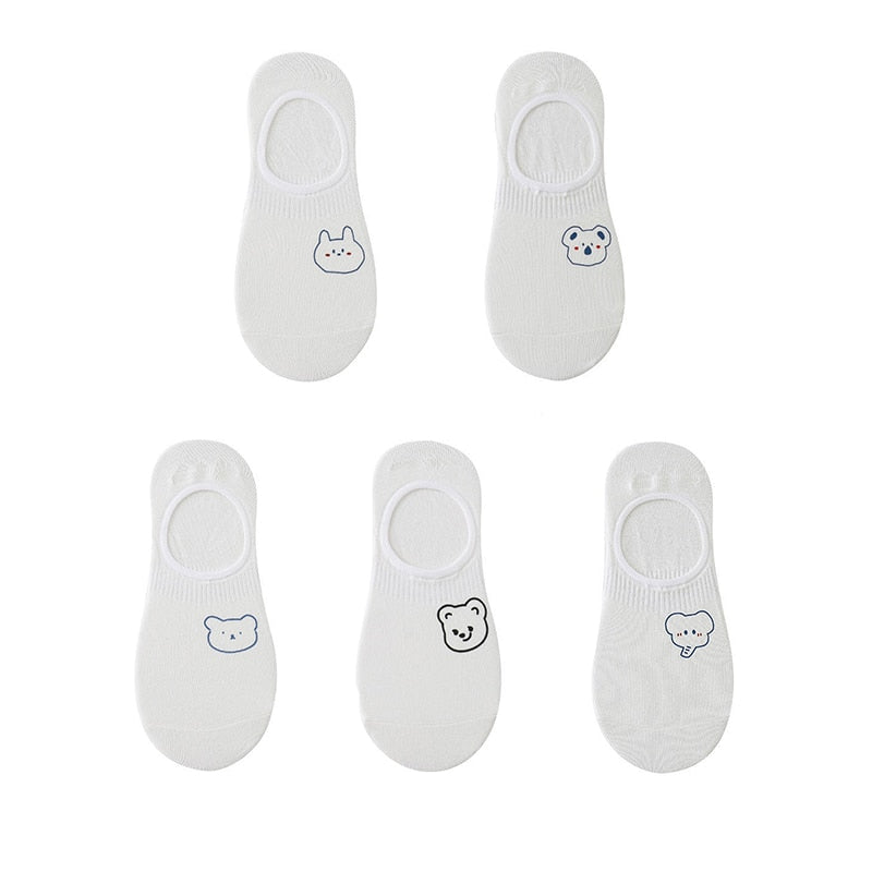 Women's cotton ankle socks, socks designed by rabbits, cows, hearts, warm and informal animals, 5 pairs of 10 pieces