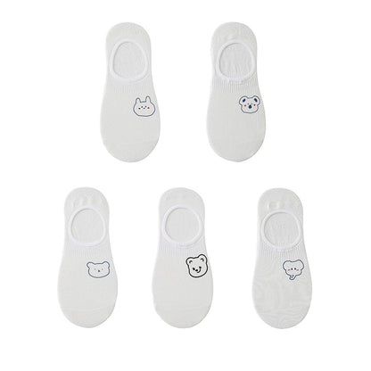 Women's cotton ankle socks, socks designed by rabbits, cows, hearts, warm and informal animals, 5 pairs of 10 pieces
