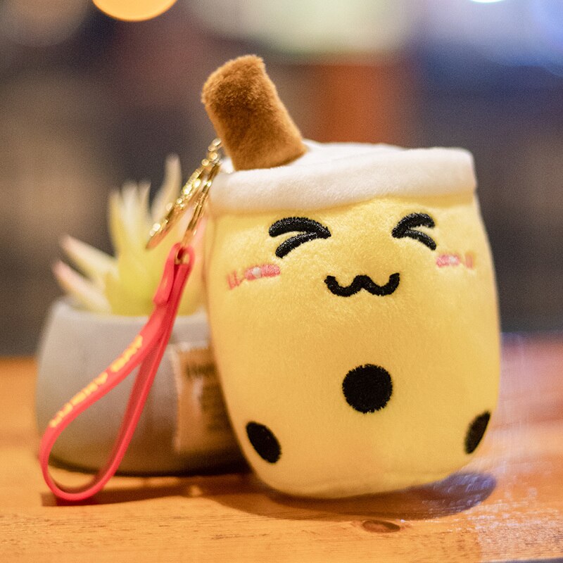 Kawaii Plush Keychain Bag Charm Cartoon Cute Mini Boba Tea Kitty Cat Stuffed Animal Plushies Soft Doll Car Trinket Key Chain Women Girls Keyring Kids Birthday Gifts