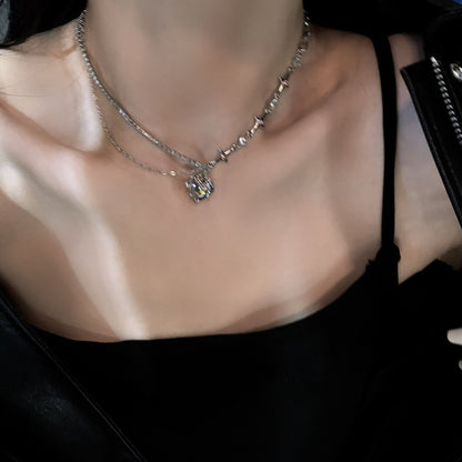 Korean Fashion Purple Crystal Heart Pendant Necklace For Women Black Crystal Egirl Cool Clavicle Chain Y2k Aesthetic Jewery Part