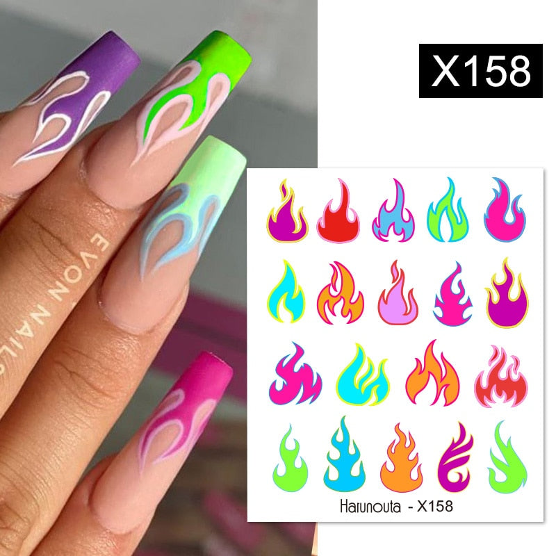 Harunouta Black Lines Flower Leaves Water Decals Stickers Floral Face Marble Pattern Slider For Nails Summer Nail Art Decoration