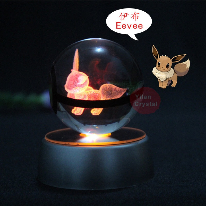 Pokémon Crystal Poké Ball: Pikachu Charizard Eevee Mew Mewtwo Bulbasaur Squirtle Jolteon Charmander Snorlax Dragonite LED Night Light Base Display Model Gift