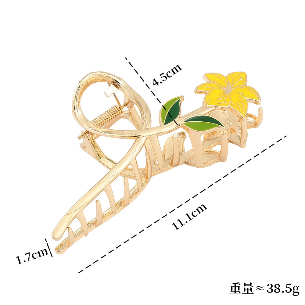 New Korean Vintage Flowers Large Metal Hair Claw Clip Ponytail Women Butterfly Shark Alloy Hair Claw Barrette Hair Accessories