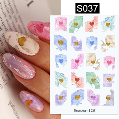 Harunouta Simple Flowers 3D Nail Stickers Gold Heart French Tip Lines Leopard Print Design Adhesive Sliders Manicure Nail Decals