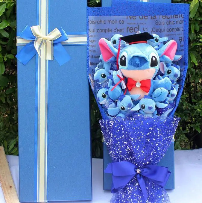 Disney Lilo and Stitch Cartoon Flower Bouquet Plush Doll Kawaii Stitch Graduation Bouquet Toy Valentine Birthday Wedding Party Gift