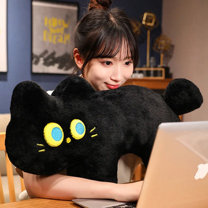 100cm Sleeping Giant Cat Plush Pillow Kawaii Big Eyes Flat Toys Soft Stuffed Animal Cartoon Doll Black Kitten Kitty Plushies Nap Sofa Bed Cushion Christmas Birthday Gift